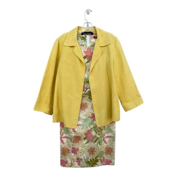 Linda Allard/ Ellen Tracy Yellow Open Front Linen Swing Jacket Size 8 VTG - Picture 9 of 9